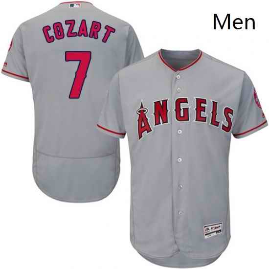 Mens Majestic Los Angeles Angels of Anaheim 7 Zack Cozart Grey Road Flex Base Authentic Collection MLB Jersey